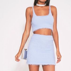 Blue Fluffy Knitted Skirt